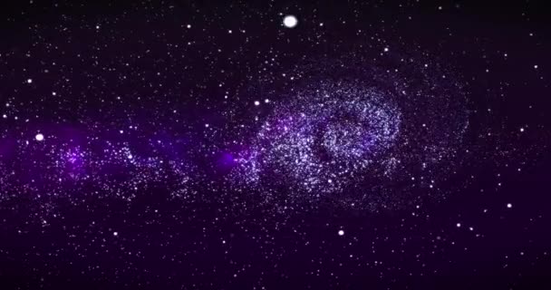 Sterrenstelsel in de ruimte. Spiraalstelsel, animatie van Melkweg. Vliegen door sterrenvelden en nevels in de ruimte, onthullen een draaiend spiraalstelsel, 3D-weergave - Video