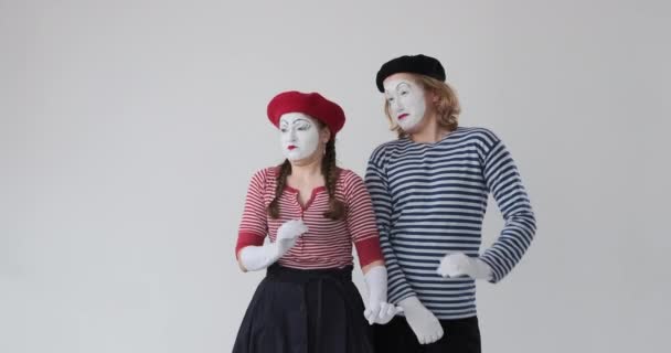 Disgusted mime artists giving stop gesture - Footage, Video
