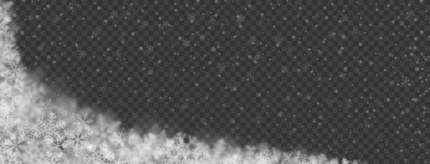 Fondo navideño de copos de nieve de diferentes formas, tamaños, desenfoque y transparencia sobre fondo transparente
 - Vector, imagen