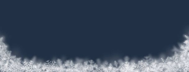 Fundo de Natal de flocos de neve de diferentes formas, tamanhos, borrão e transparência no fundo azul escuro
 - Vetor, Imagem