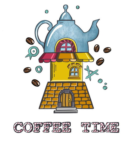Cup house. Coffee time. Colored. - Photo, Image