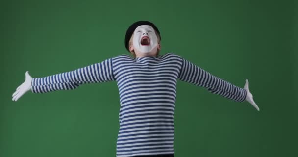 Excited mime artist celebrating success - Footage, Video