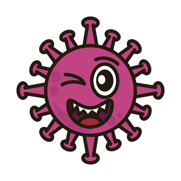 vírus emotikon, covid-19 emoji karakter fertőzés, arc kacsintás lapos rajzfilm stílus - Vektor, kép