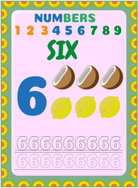 Matematica per bambini in età prescolare con disegno di cocco e limone - Vettoriali, immagini