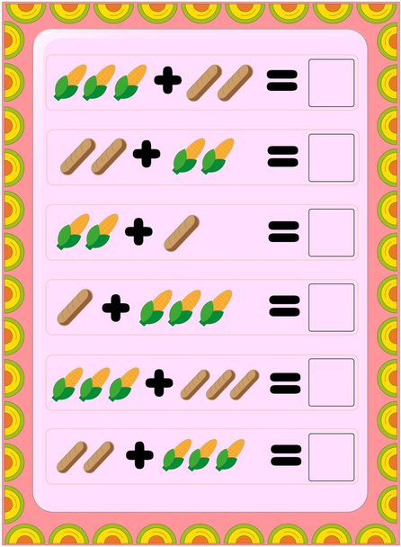 Matemáticas preescolares y de niños pequeños con diseño de tostadas y maíz
 - Vector, Imagen