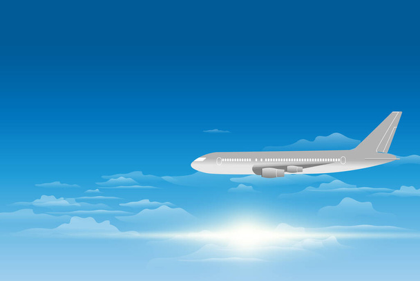 Luchtzicht op een vliegtuig. Passagiersvliegtuigen in de lucht bekijken achtergrond. vectorillustratie - Vector, afbeelding