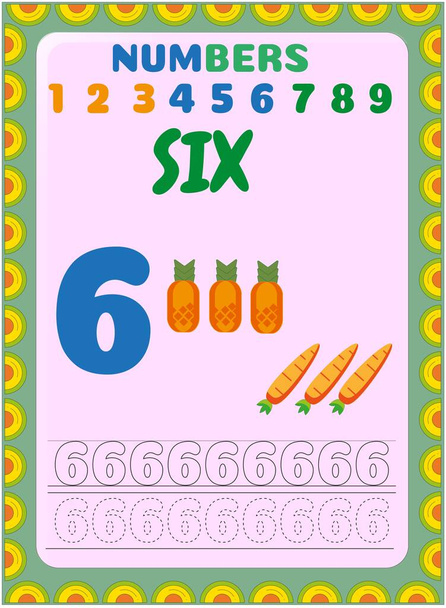Matemáticas preescolares y de niños pequeños con diseño de piña y zanahoria
 - Vector, Imagen