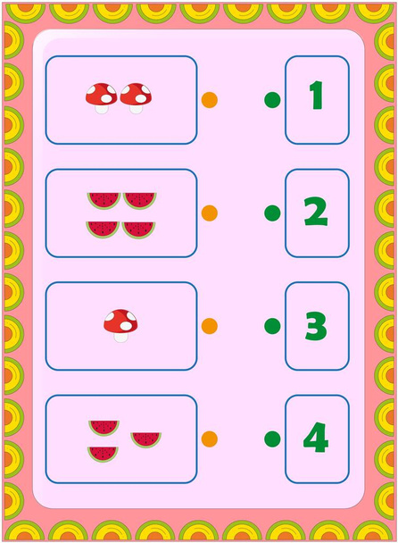 Preschool and toddler math with mushroom and watermelon design - Vector, Image