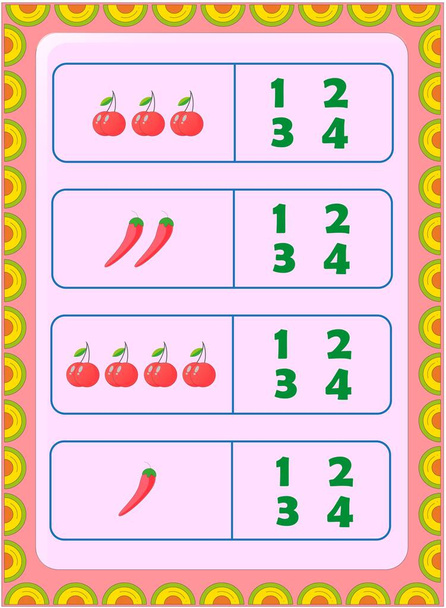 Preschool and toddler math with cherry and chili design - Vector, Image