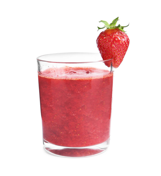 Tasty strawberry smoothie in glass isolated on white - Фото, зображення