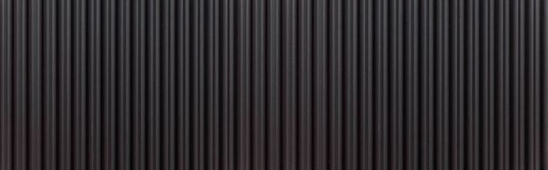 Πανόραμα μαύρο κυματοειδές μέταλλο φόντο και επιφάνεια υφή ή γαλβανίζουν χάλυβα - Φωτογραφία, εικόνα