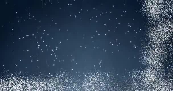 White confetti snowflakes and bokeh lights on the blue Merry Christmas background. Magical Happy new year texture. 3D rendering video loop 4k - Footage, Video