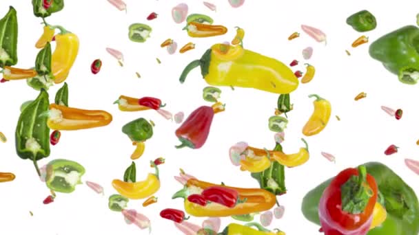 Peperoni colorati su sfondo bianco - Filmati, video