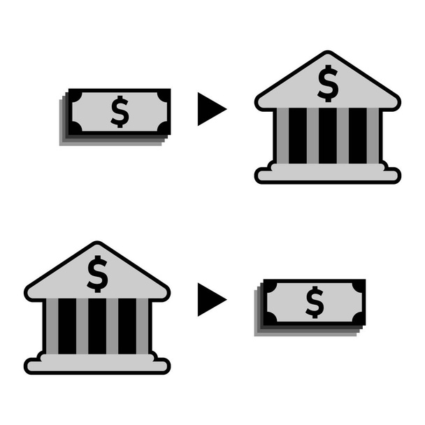 Vklad a výběr peněz z bankovního symbolu vektor, jednoduchý a plochý design, minimalistický styl, černá a bílá barva. - Vektor, obrázek