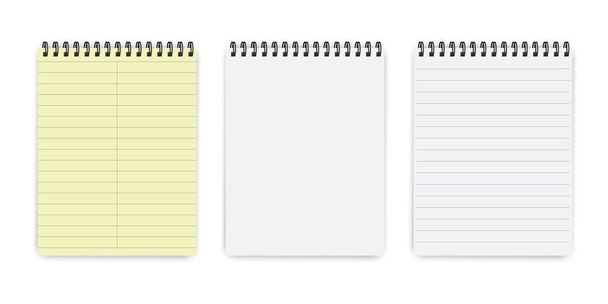 Hojas de cuaderno, bloc de notas con líneas y en blanco. Plantilla de cuaderno de bocetos vectorial
. - Vector, imagen