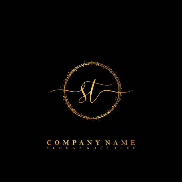 Carta inicial ST beleza caligrafia logotipo vetor
 - Vetor, Imagem