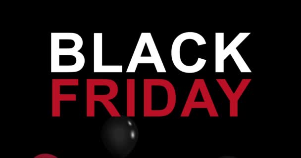 Venerdì nero pubblicità con palloncini rossi, bianchi e neri, sfondo 4k animazione loop senza soluzione di continuità - Filmati, video