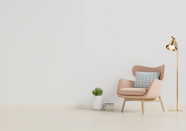 The interior has a armchair on empty white wall background,3D rendering - Photo, image