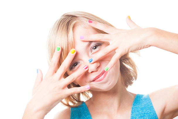 Girl with rainbow nails - Foto, afbeelding