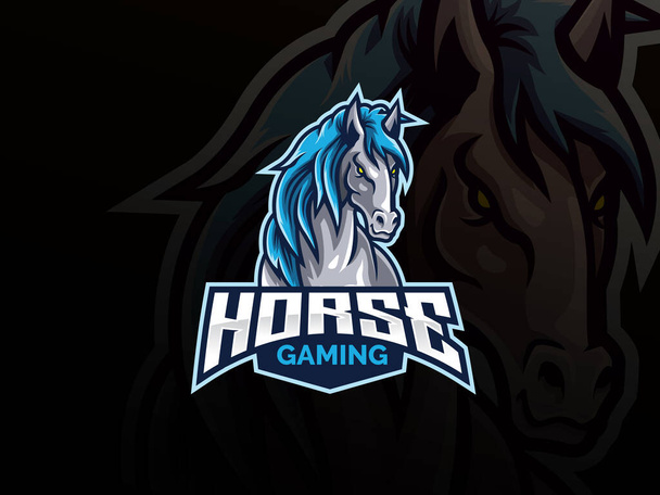 Άλογο σχέδιο λογότυπο μασκότ του αθλητισμού. Mustang ζώων μασκότ διάνυσμα λογότυπο εικονογράφηση. Άγρια άλογο σχεδιασμό μασκότ, Emblem σχεδιασμό για την ομάδα esports. Εικονογράφηση διανύσματος - Διάνυσμα, εικόνα