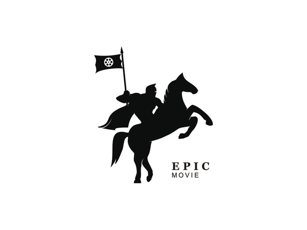 Diseño del logo de Horse Warrior con cine de película - Vector, Imagen