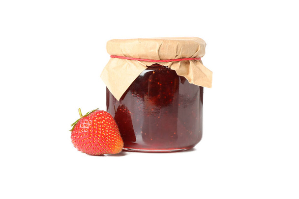 Delicious strawberry jam isolated on white background - Photo, Image