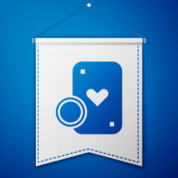 Blue Casino chip and playing cards icon isolated on blue background. Casino poker. White pennant template. Vector Illustration. - Vector, Image