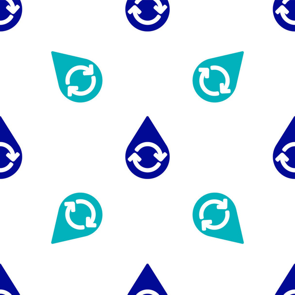 Bleu Recycler propre icône aqua isolé motif sans couture sur fond blanc. Goutte d'eau avec recyclage des panneaux. Illustration vectorielle
. - Vecteur, image