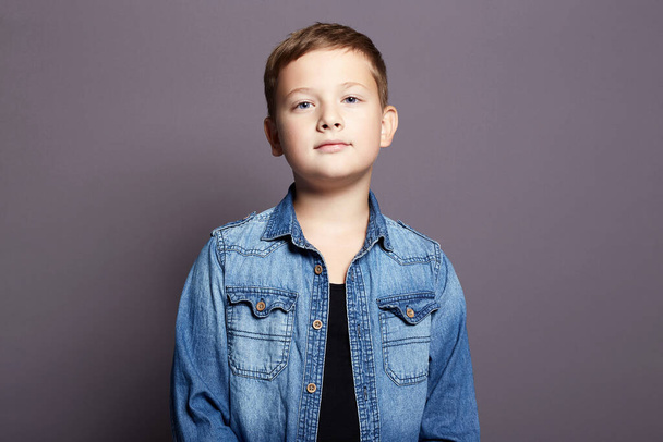 portrait of child. handsome little boy in jeans wear. 11 years old kid - Fotografie, Obrázek