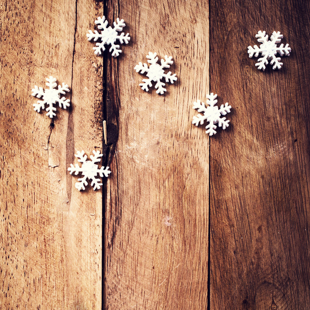Christmas background with festive ornaments and snowflakes - Fotoğraf, Görsel