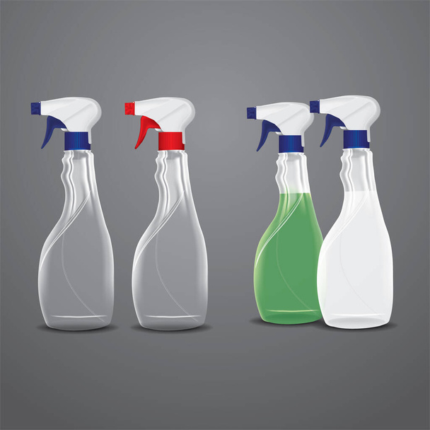 Σετ ρεαλιστικών μπουκαλιών ψεκασμού για καθαρισμό ή πλύσιμο υγρών. - Διάνυσμα, εικόνα