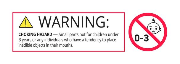 Tukehtumisvaara kielletty kylttitarra ei sovellu alle 3-vuotiaille lapsille - Vektori, kuva