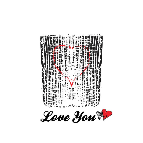 Zwei verliebte Tassen mit einem roten Herz darin. Stilisiertes Schild für Catering, Café, Partys für Verliebte, psychologische Schulungen, Vektor, Illustration. Verwendung als Grußkarte, Einladung. - Foto, Bild