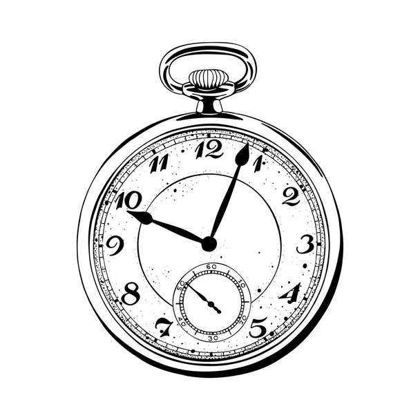 Reloj de bolsillo. Ilustraciones de reloj de bolsillo vintage dibujado a mano
. - Vector, imagen