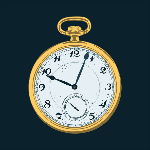 Reloj de bolsillo. Ilustraciones de reloj de bolsillo vintage dorado dibujado a mano
.  - Vector, imagen