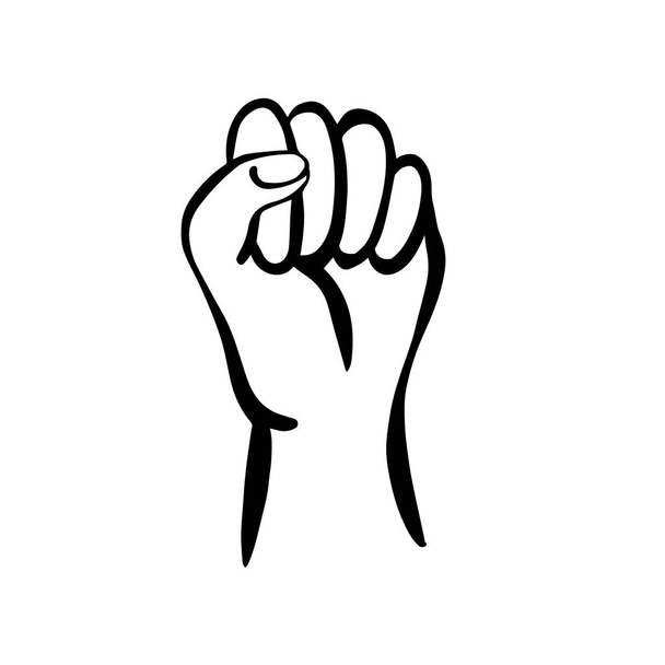  Рука в кулаке поднята, изолирована на белом фоне. Кулак является символом феминизма, протеста и восстания. Ручная рисованная векторная иллюстрация в стиле Дудла. Векторная иллюстрация
 - Вектор,изображение