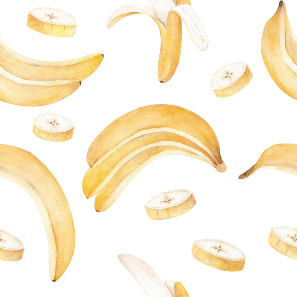 Akvarell banán trópusi gyümölcs digitális papír. Kézzel festett zökkenőmentes minta illusztráció. - Fotó, kép