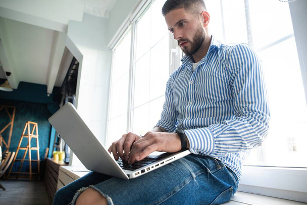 Man Working At Laptop In Contemporary Office - Photo, image