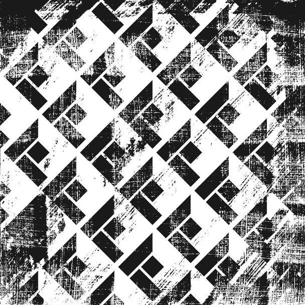 Grunge abstraktes isometrisches Muster. Quadratischer schwarzer und weißer Hintergrund. - Vektor, Bild