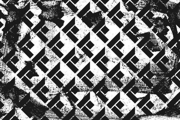 Grunge abstraktní izometrický vzorec. Vodorovné černobílé pozadí. - Vektor, obrázek