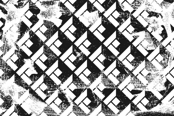 Grunge abstract isometric pattern. Horizontal black and white backdrop. - Vector, Image