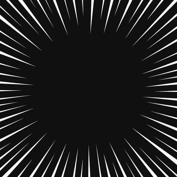 Achtergrond van actielijnen uit stripboeken. Snelheidslijnen Manga frame geïsoleerd op zwarte achtergrond. Vectorgrafisch ontwerp. - Vector, afbeelding