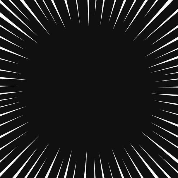 Achtergrond van actielijnen uit stripboeken. Snelheidslijnen Manga frame geïsoleerd op zwarte achtergrond. Vectorgrafisch ontwerp. - Vector, afbeelding
