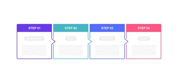 Geschäftsprozess-Infografik-Vorlage mit 4 Optionen oder Schritten. Dünnschichtgestaltung. Vektorillustration Grafikdesign. - Vektor, Bild