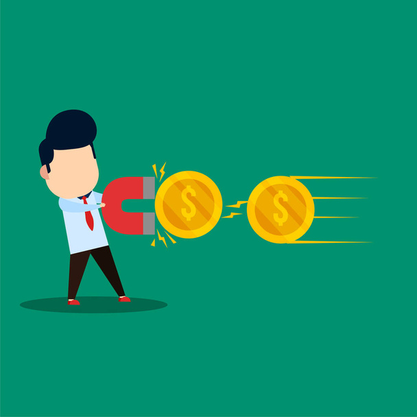 businessmen bring magnets to attract coins - Vector, Image