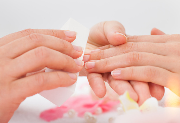 Beautician Filing The Nails Of Woman - Foto, imagen