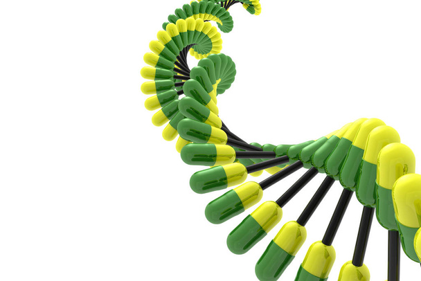 DNA pilleri valkoisella taustalla.3d kuva - Valokuva, kuva