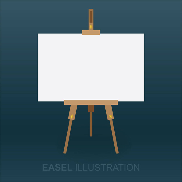 Easel and canvas. Wooden easel and white canvas vector illustration. Front view of easel with blank canvas for painting. Part of set. - Vector, Image