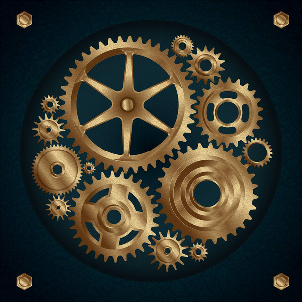 Gears. Golden gear vector illustration set. - Vector, Image