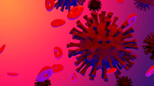 Coronavirus 2019-nCov uusi koronaviruskonsepti, joka on sovellettavissa aasialaiseen influenssan puhkeamiseen ja koronaviruksiin influenssan vaarallisina influenssaviruskantoina pandemiana. Mikroskooppivirus lähikuvassa. 3d-renderointi. - Valokuva, kuva